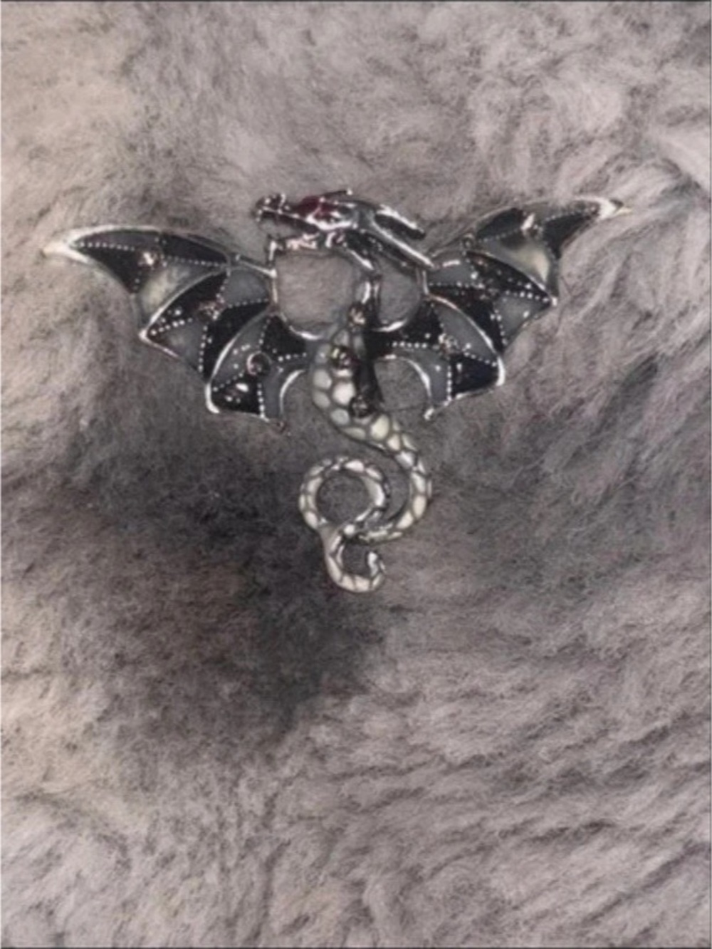 Dragon Brooch in Black & Silver Like New